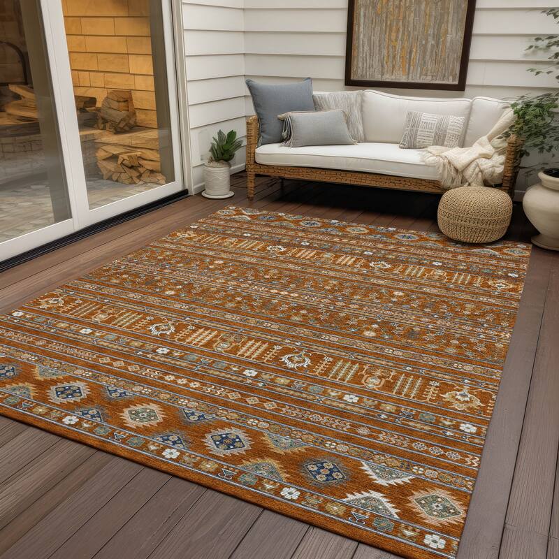 Machine Washable Indoor/ Outdoor Boho Moroccan Chantille Rug