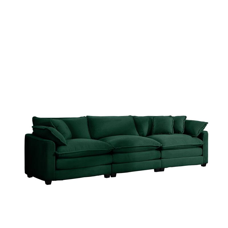 Modern Fabric 3 Seater Modular Sofa Set - Soft Upholstered U-Shape Corduroy Couch for Living Room