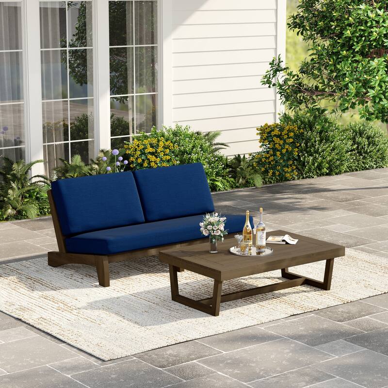 3 Seat Wood 64" W Cushioned Outdoor Patio Sofa with Coffee Table