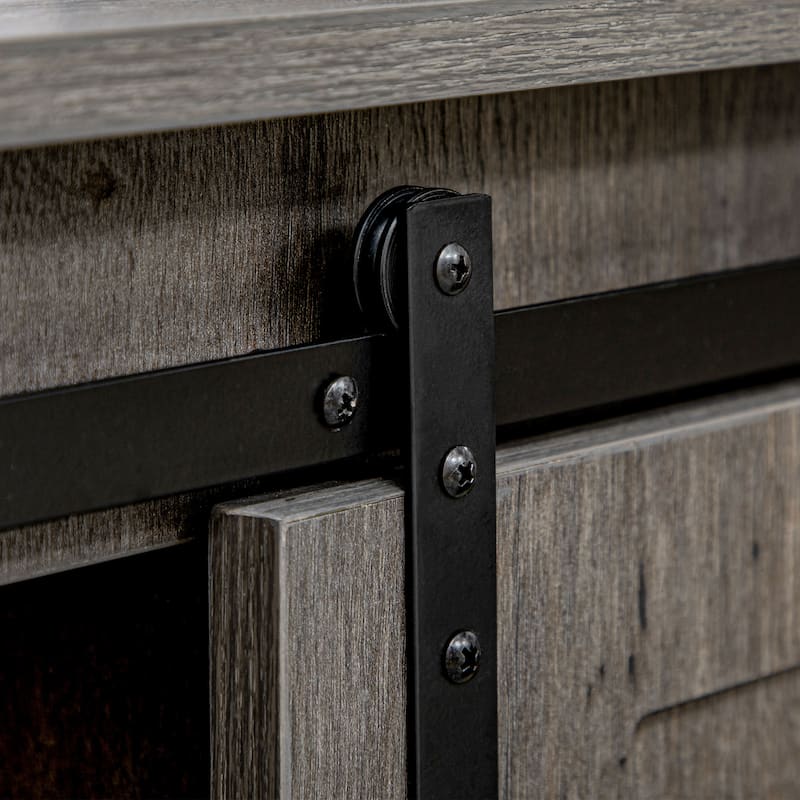 HOMCOM Farmhouse Coffee Bar Cabinet, Kitchen Sideboard, Buffet Cabinet with Sliding Barn Door and 3 Storage Drawers, Dark Grey