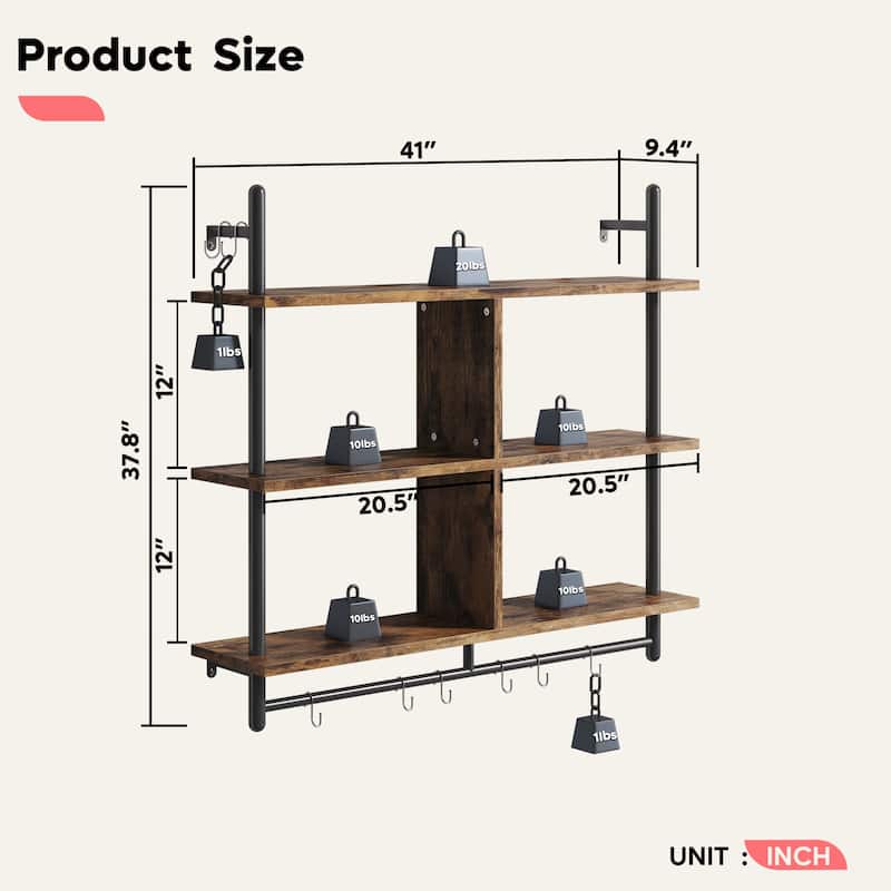 41 inch Wall Shelves 3-tiers Floating Shelf - 41 inch