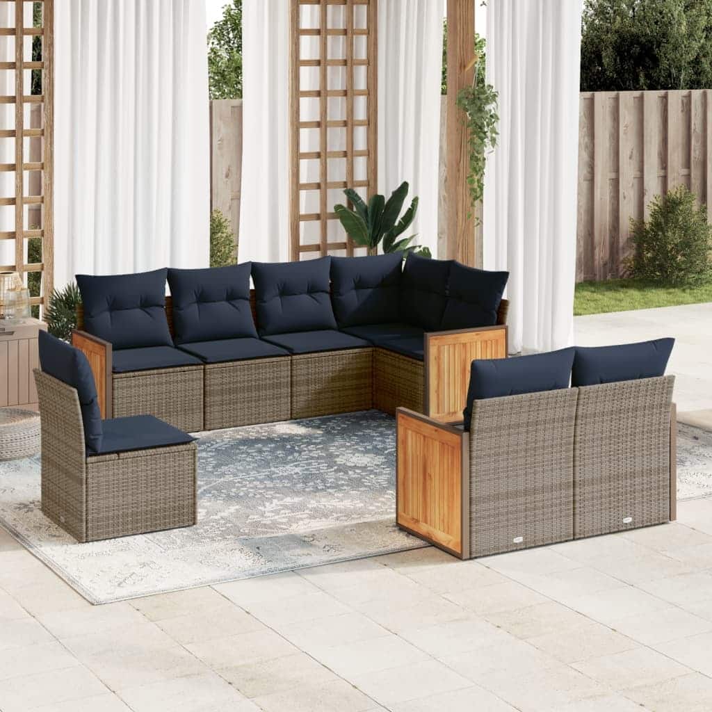 vidaXL 8/9 Piece Patio Sofa Set with Cushions Black/Gray Poly Rattan - 24.4 x 24.4 x 27.2