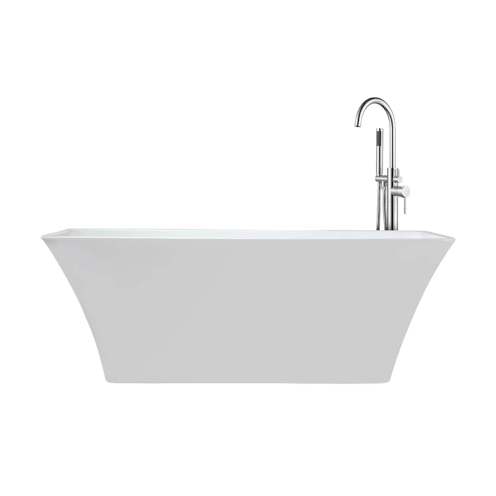 Vinter White Freestanding Acrylic Flatbottom Soaking Bathtub with Chrome Hardware and Lago Tub Filler