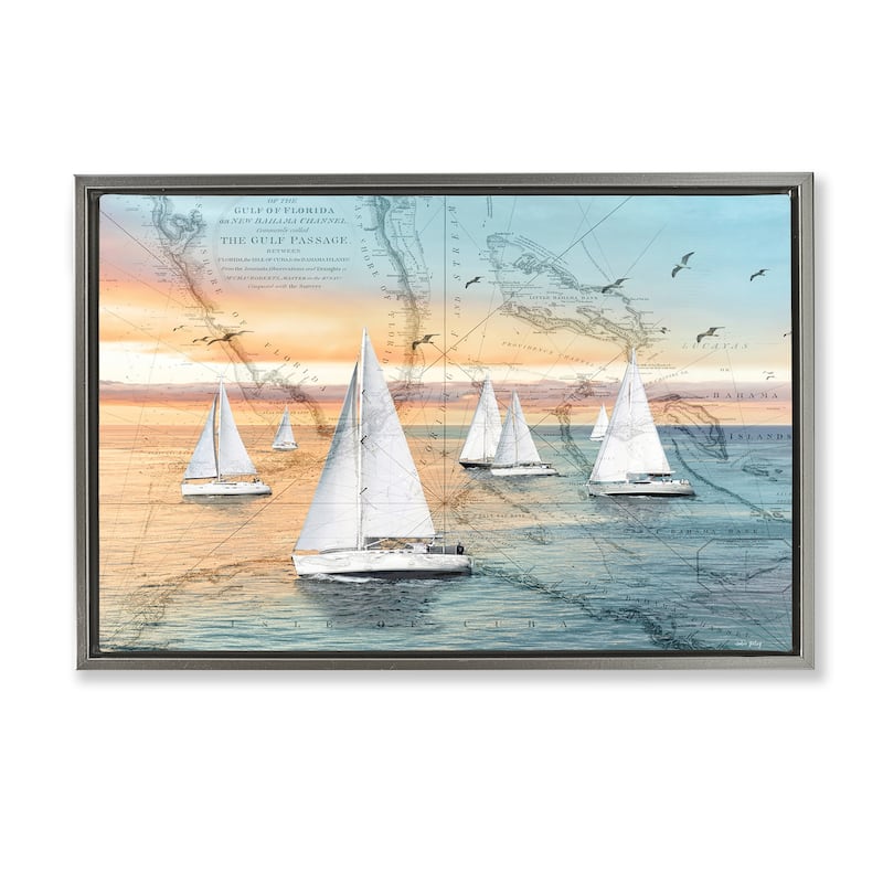 Stupell Nautical Ships & Vintage Map Framed Floater Canvas Wall Art Design By Amber Sterling - 25 x 17 - Grey