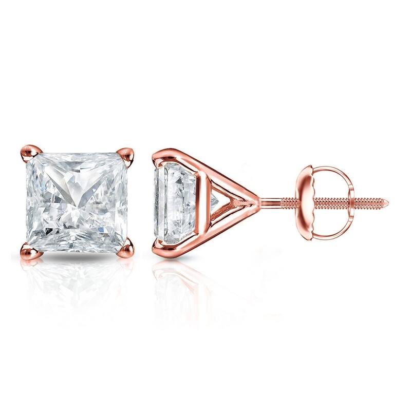 Auriya 14k Gold 3/4cttw Princess-cut Diamond Stud Earrings Martini-set - Rose