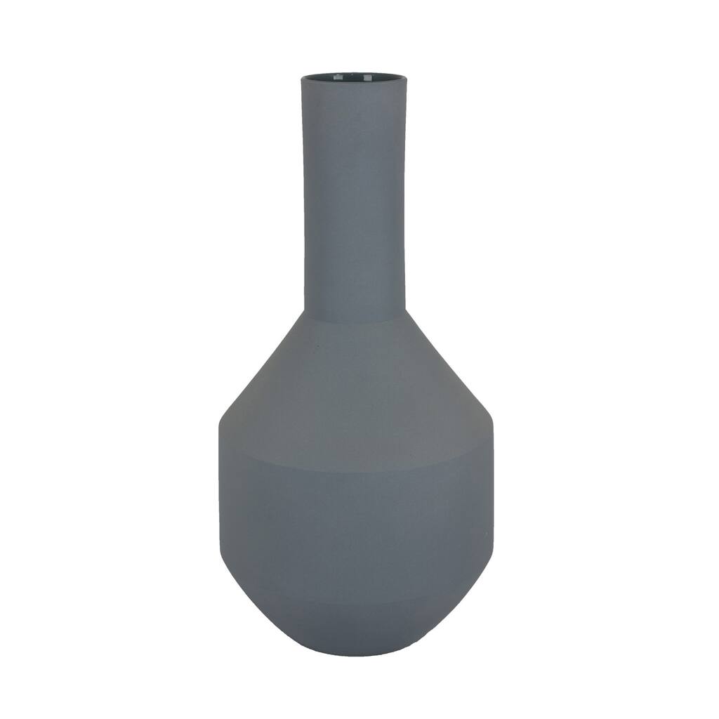 Accent Flower Vase, Narrow Neck Geometric Shape Blue Ceramic 16 Inch