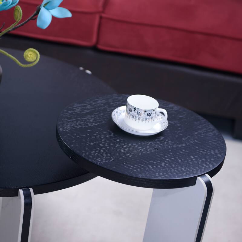 Round Nesting Coffee Table Set of 2, Sintered Stone Top Nesting Tables with Metal Frame, Modern Accent Side Table Set