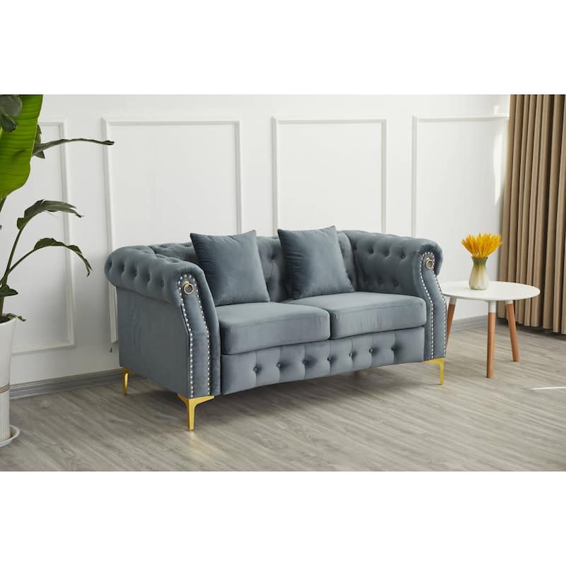 35"D x 65"W x 30.3"H Velvet Chesterfield Button-tufted Loveseat