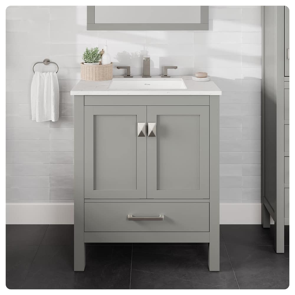 Aberdeen 30"W Bath Vanity with Carrara Quartz Top & Undermount Sink