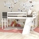 preview thumbnail 1 of 12, Modern and Playful Design Wood Loft Bed with Slide, Ladder and Chalkboard, Full size, White White