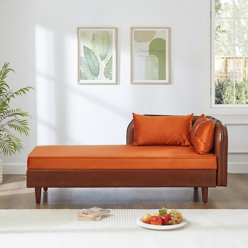 65" Storage Chaise Lounge Sofa with PU and Velvet Upholstery, Modern Sleeper Sofa with Hidden Storage
