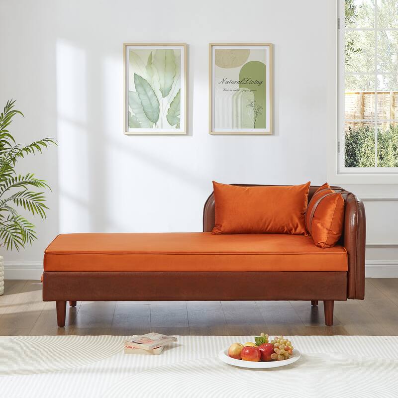 Roomfitters 65" Storage Chaise Lounge Sofa, Modern Indoor Daybed with Wooden Legs for Bedroom Living Room