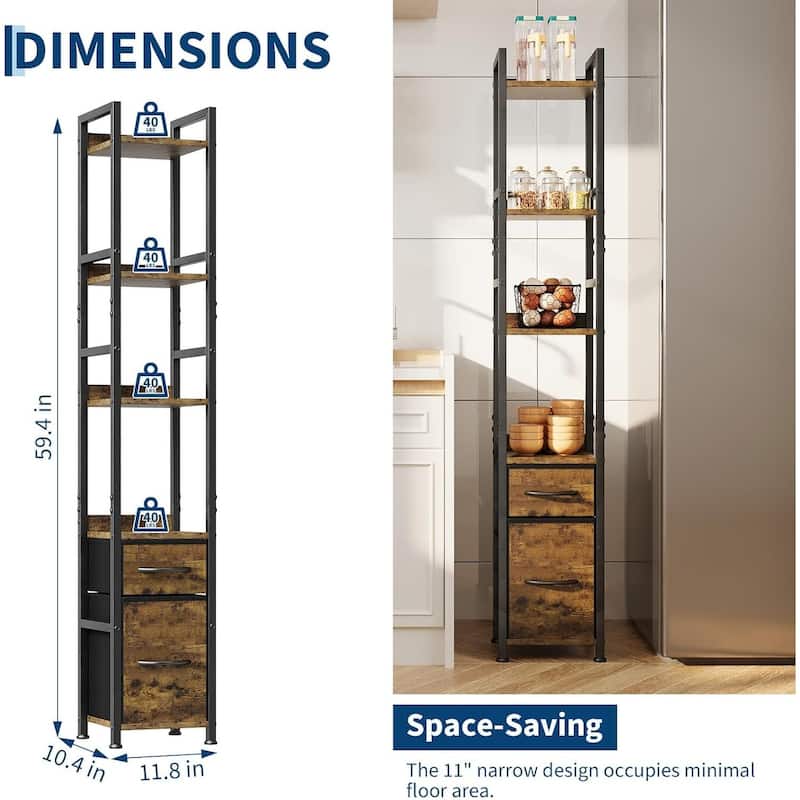 6 Tier Tall Bookshelf with Drawers, Freestanding Display Storage Shelves