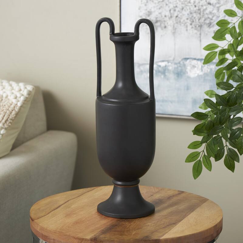 Ceramic Fluted Urn Shaped Vase with Arch Handles - Black or White - Roche River Decor