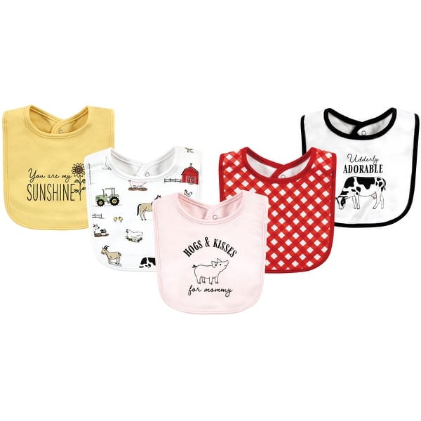 slide 1 of 1, Hudson Baby Infant Girls Cotton Bibs, Girl Farm, One Size - Girl Farm - One Size One Size - Girl Farm