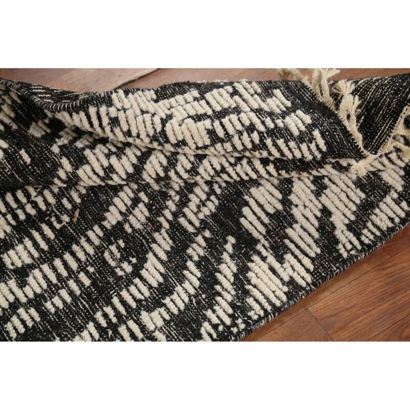Black & White Moroccan Abstract Rug Hand-Knotted Wool Carpet - 3'0"x 4'11"