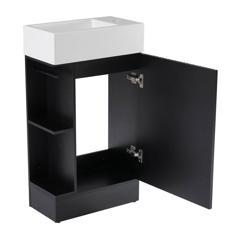 Grey 18.6" Bathroom Vanity with Undermount Sink, Two-Tier Shelf, Cabinet, and Toilet Paper Holder, Left or Right Install