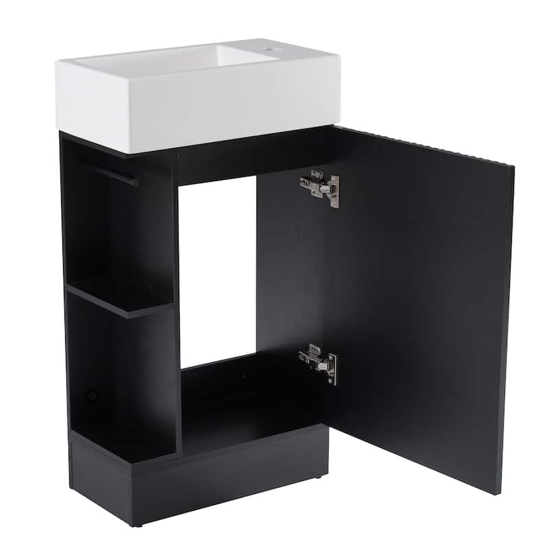 Roomfitters 18.6" Bathroom Vanity with Sink Cabinet with Two-Tier Shelf Left or Right Setup Slim Fit Design