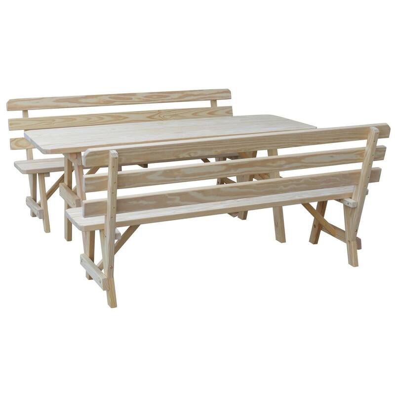 Pine 8' Picnic Table with 2 Backed Benches - Unfinished