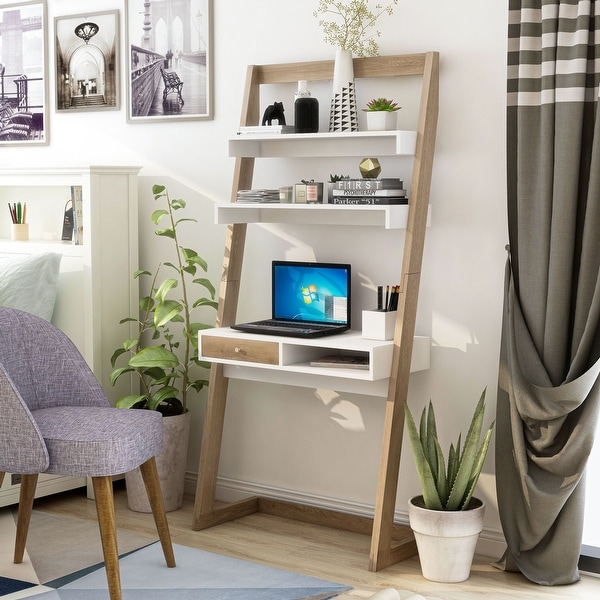 Tali Contemporary 2 Shelf Wall Leaning Desk with Drawer by