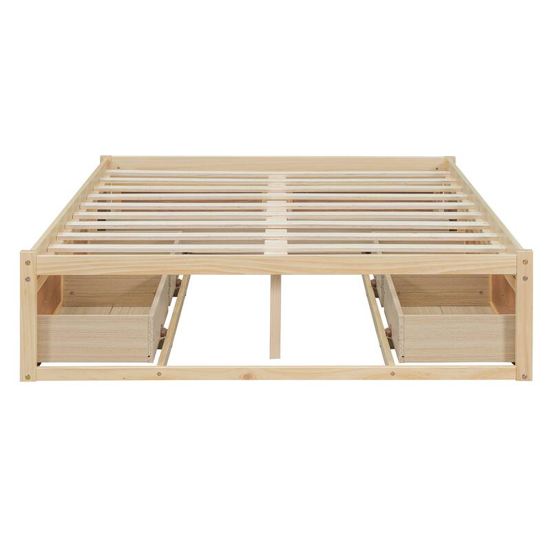 Roomfitters Full Size Platform Bed with 6 Storage Compartments, Modern Wood Frame, Space-Saving Design