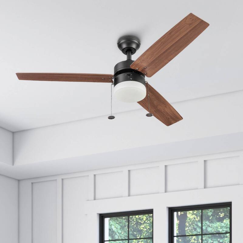 48" Prominence Home Reston Bronze Farmhouse LED Ceiling Fan with Light, Pull Chain - 48