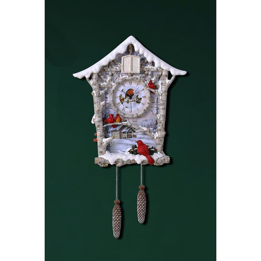 Cardinal Christmas Cuckoo Wall Clock - 15"