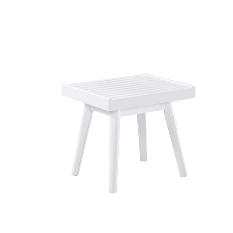 Solid Wood Slatted Bench, 19-Inch Long, White