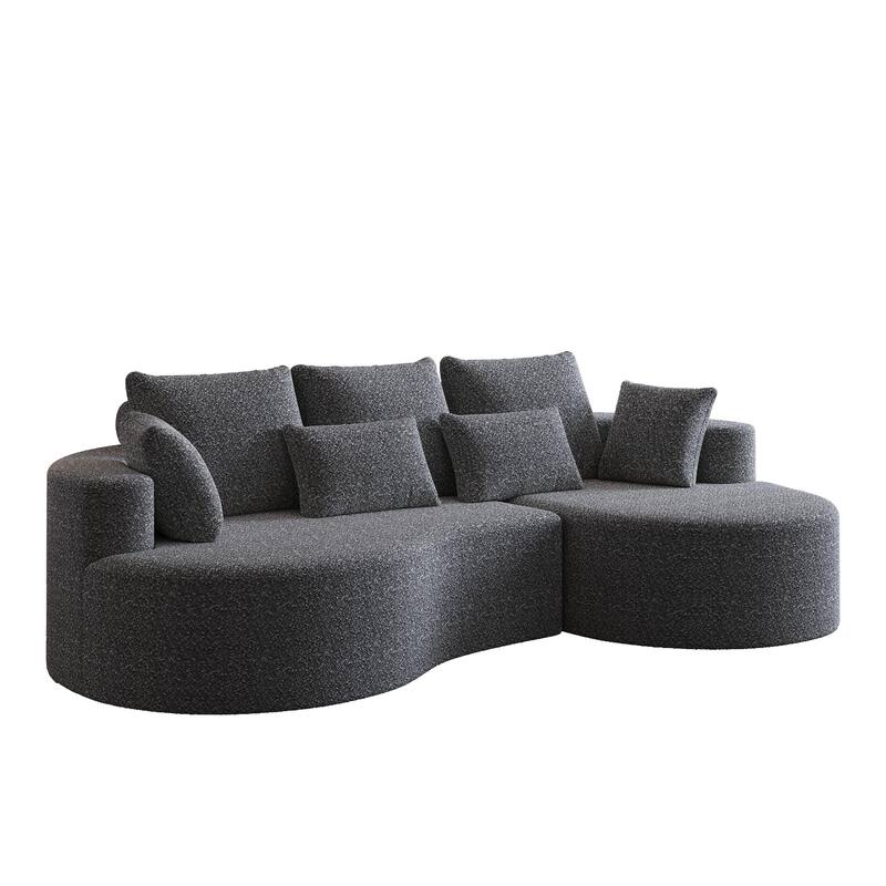 Oversized Chenille Upholstered Boneless Sofa, L-Shaped Curved Sectional Sofa, Deep Seat Cloud Couch with 7 Pillows
