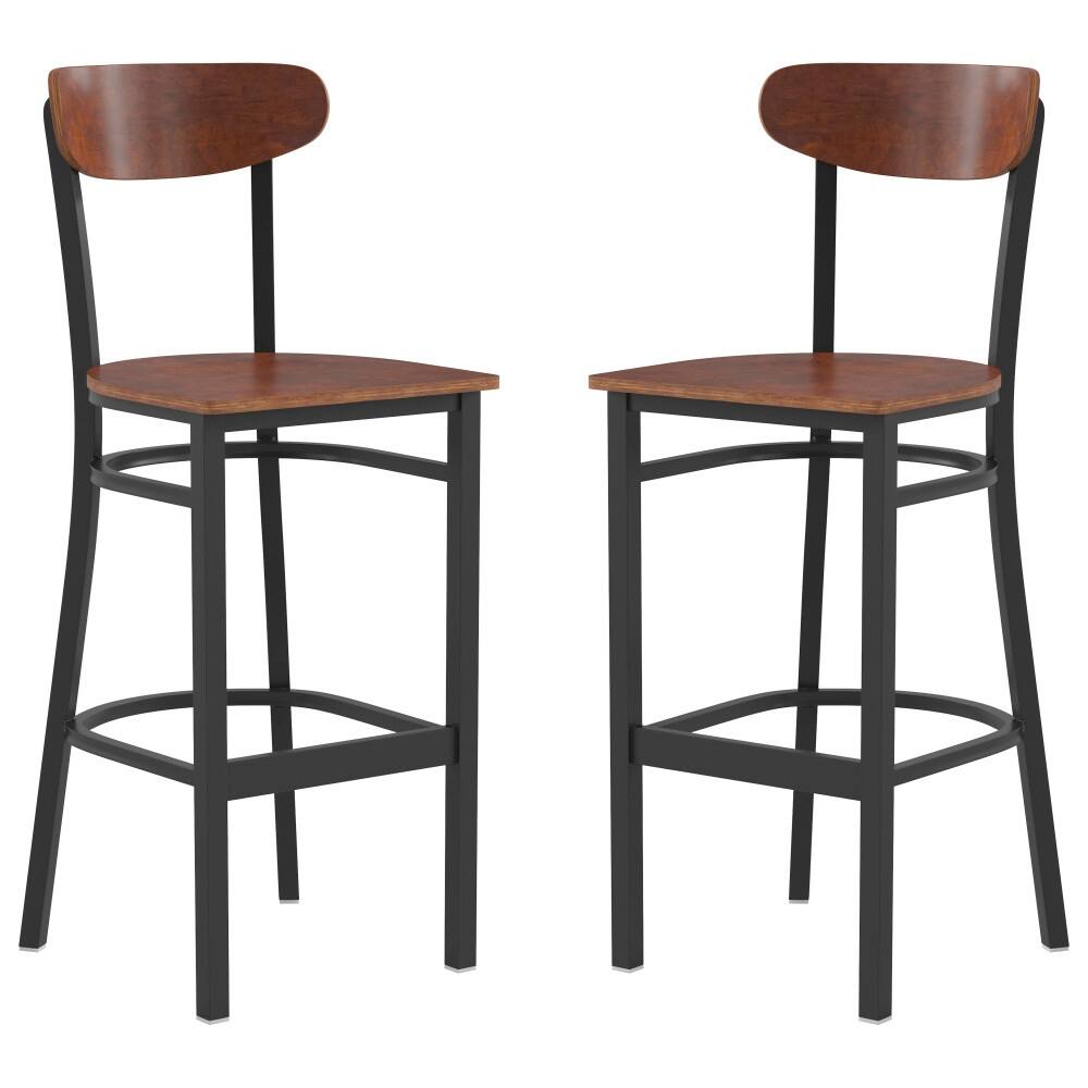 Commercial Metal Barstool with Wood Seat and Boomerang Back