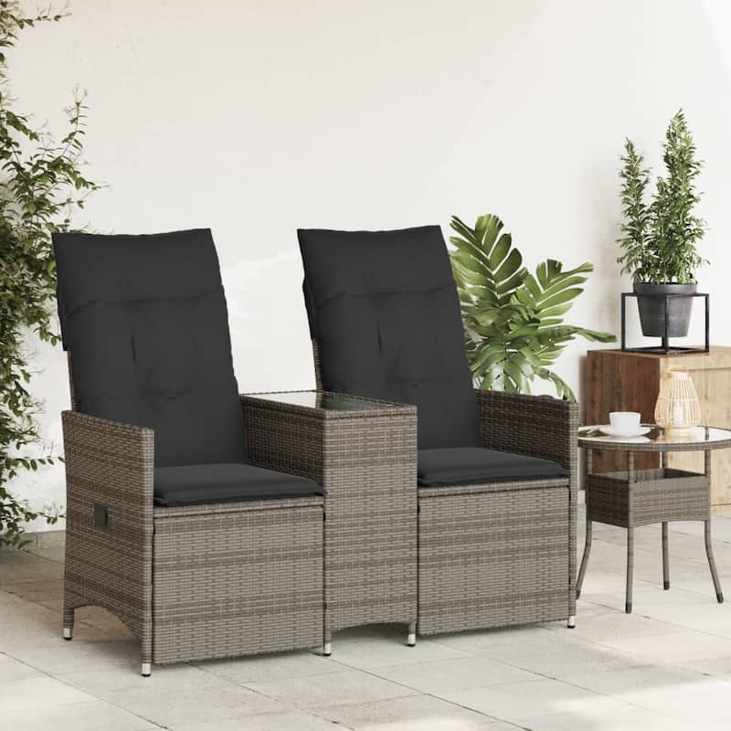 vidaXL Reclining Patio Sofa 2-Seater with Table Loveseat Furniture Poly Rattan - 23.2 x 51.2 x 36.2