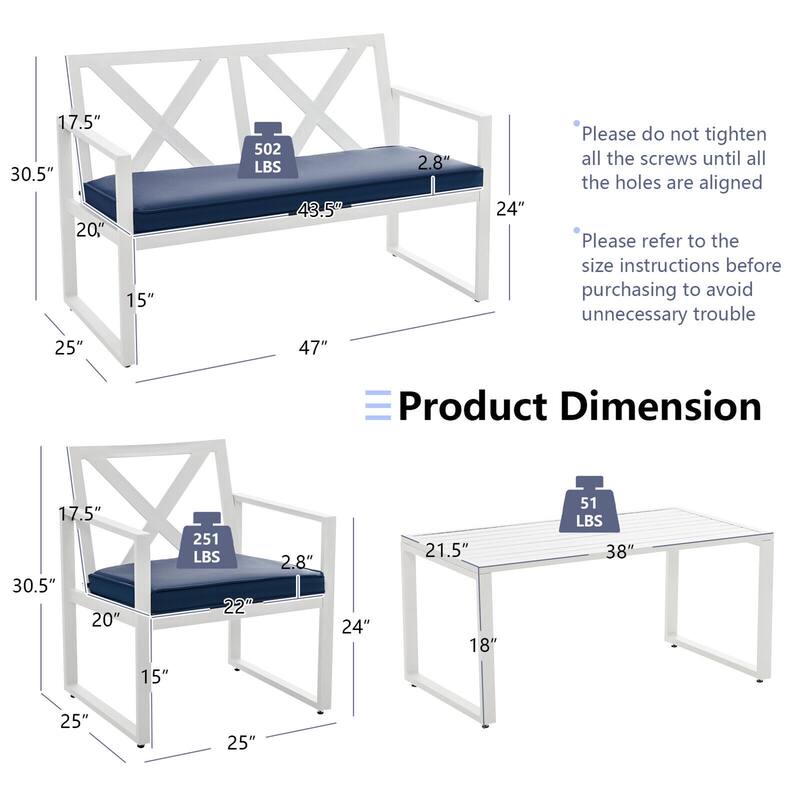 Gymax 4PCS Patio Furniture Set Outdoor Conversation Set Metal Frame w/