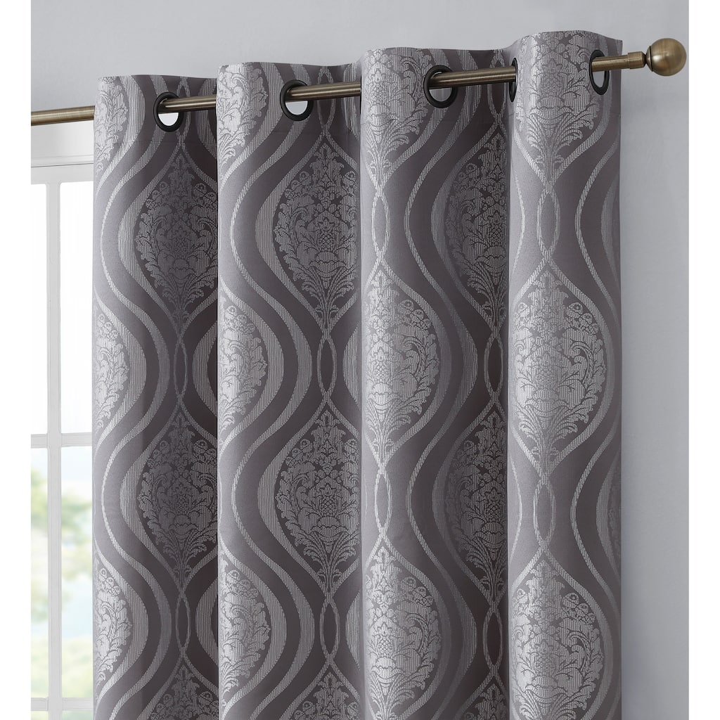 HLC.me Montero Damask 100% Full Complete Blackout Heavy Insulated Energy Savings Grommet Curtain Panels, 2 Panels