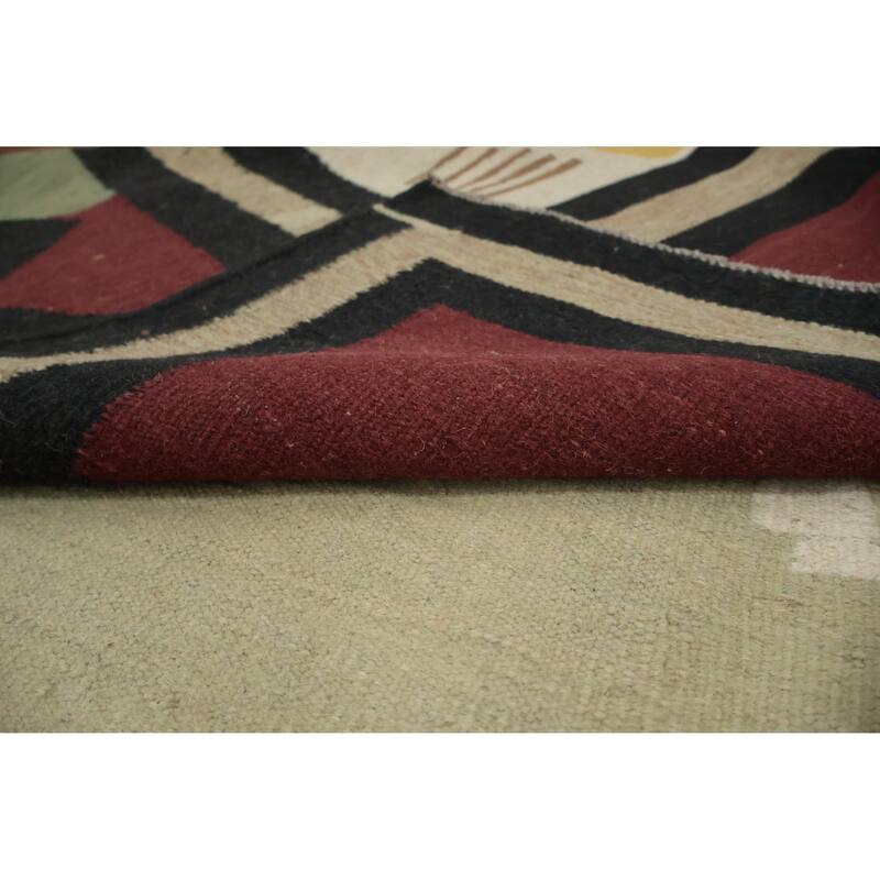 Hand Woven Oriental 100% Wool Carpet Southwestern Tribal Green Kilim Area Rug - 13' 4'' X 9' 7''