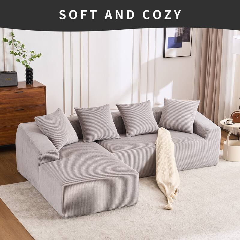 101.6" L-Shaped Corduroy Sectional Sofa with Chaise & Pillows