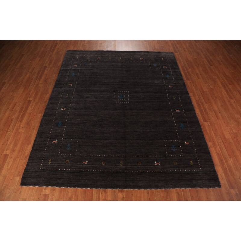 Dark Brown Gabbeh Oriental Area Rug Hand-Knotted Wool Carpet - 7'11" x 9'10"