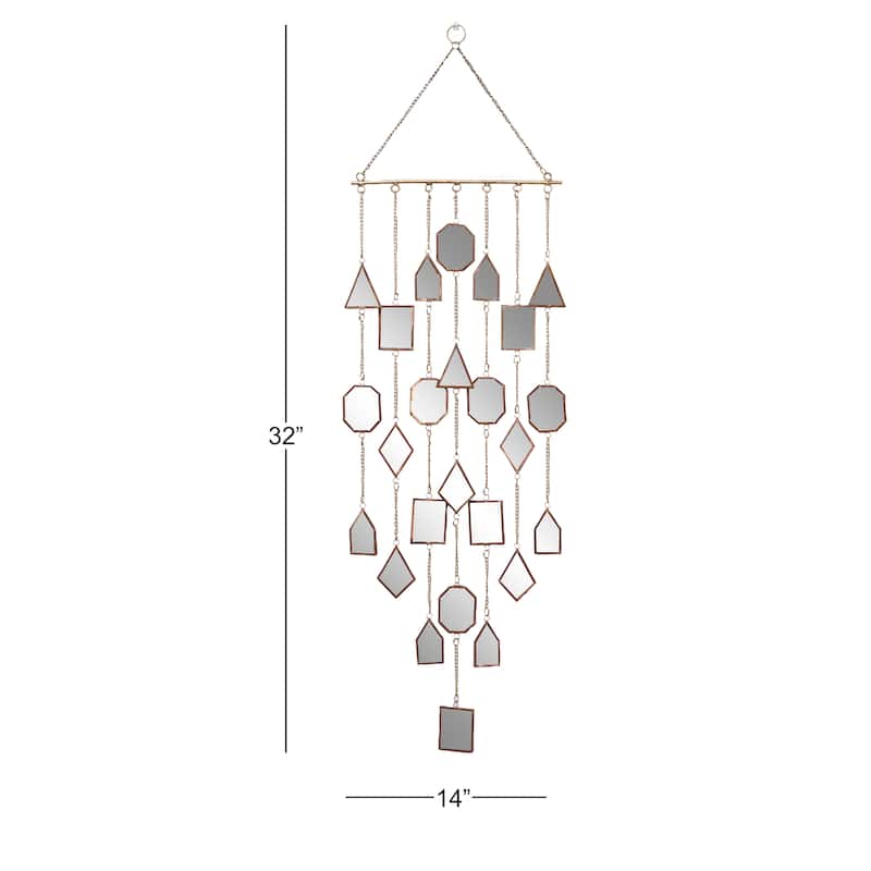 Metal Geometric Windchime with Glass Mirrors and Bells - Brown - Roche River Decor