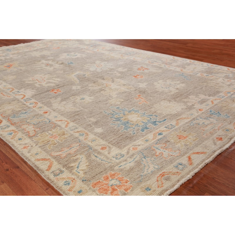 Hand Knotted Oriental 100% Wool Carpet Transitional All-Over Greys & Charcoal Oushak Area Rug - 8' 11'' X 5' 10''