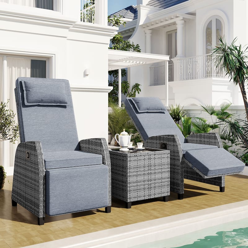 3 Pieces Outdoor Rattan Adjustable Seati Combination With Coffee Table