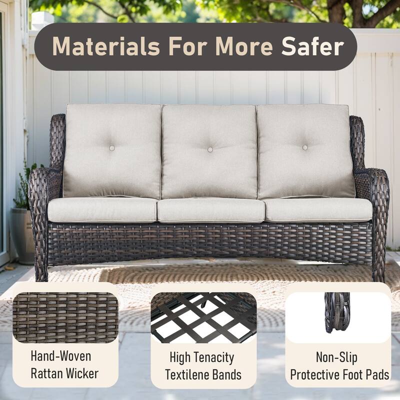 Fire Pit Table with Glider Chairs Sofa Chairs Brown-Beige - Brown