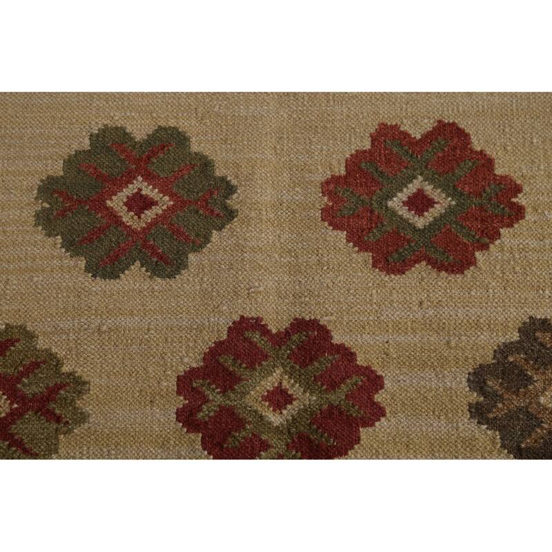 Kilim Oriental Area Rug Hand-Woven Beige Wool Carpet - 7'6"x 9'10"