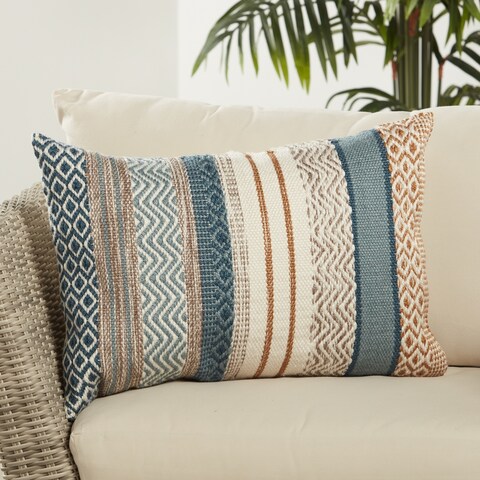 Rautha Geometric Blue/ Gold Indoor/ Outdoor Lumbar Pillow