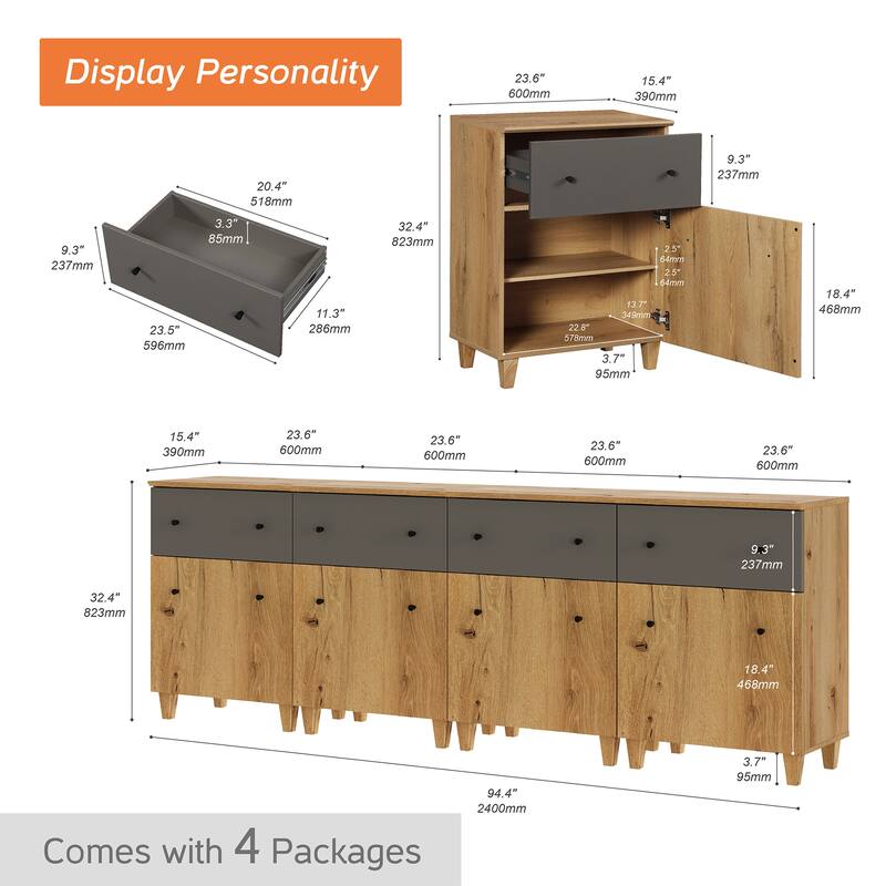 WAMPAT Modern TV Cabinet Stand with Drawers and Door