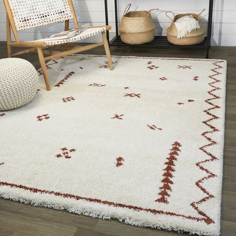 Eila Geometric Southwestern Shag Area Rug - 7'10" x 10' - Cream/Rust - Rectangle