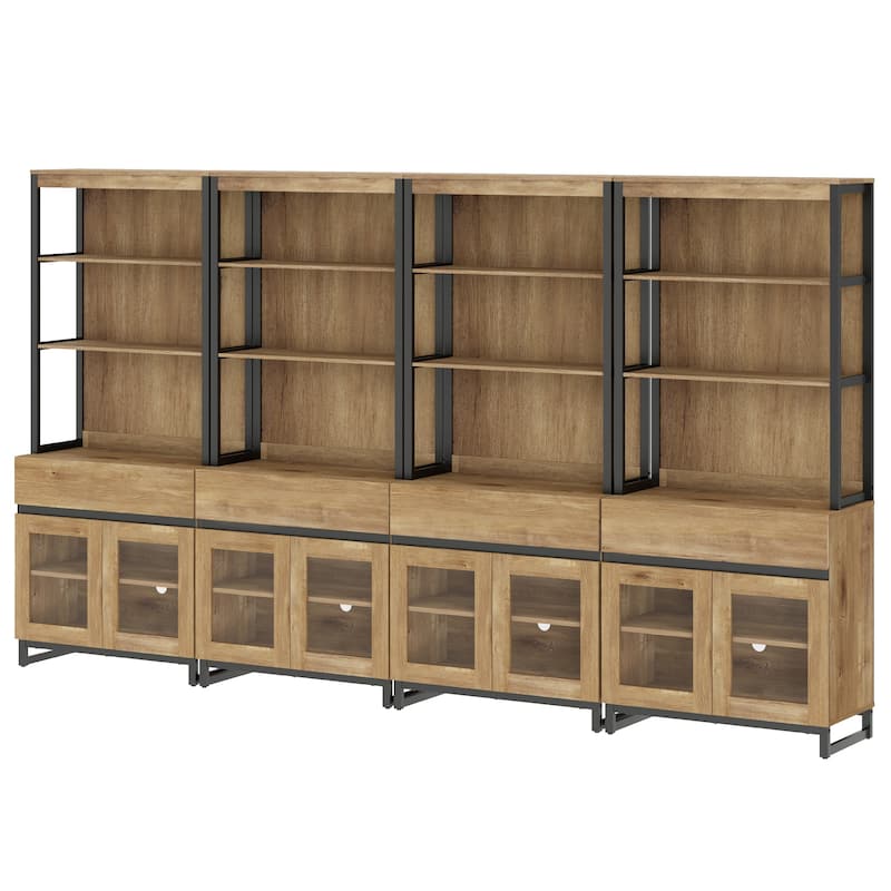 4 PCS Modern 72" Tall Buffet Cabinet with 4 Drawers and Open Shelves, Storage Cabinet for Dining Room or Kitchen