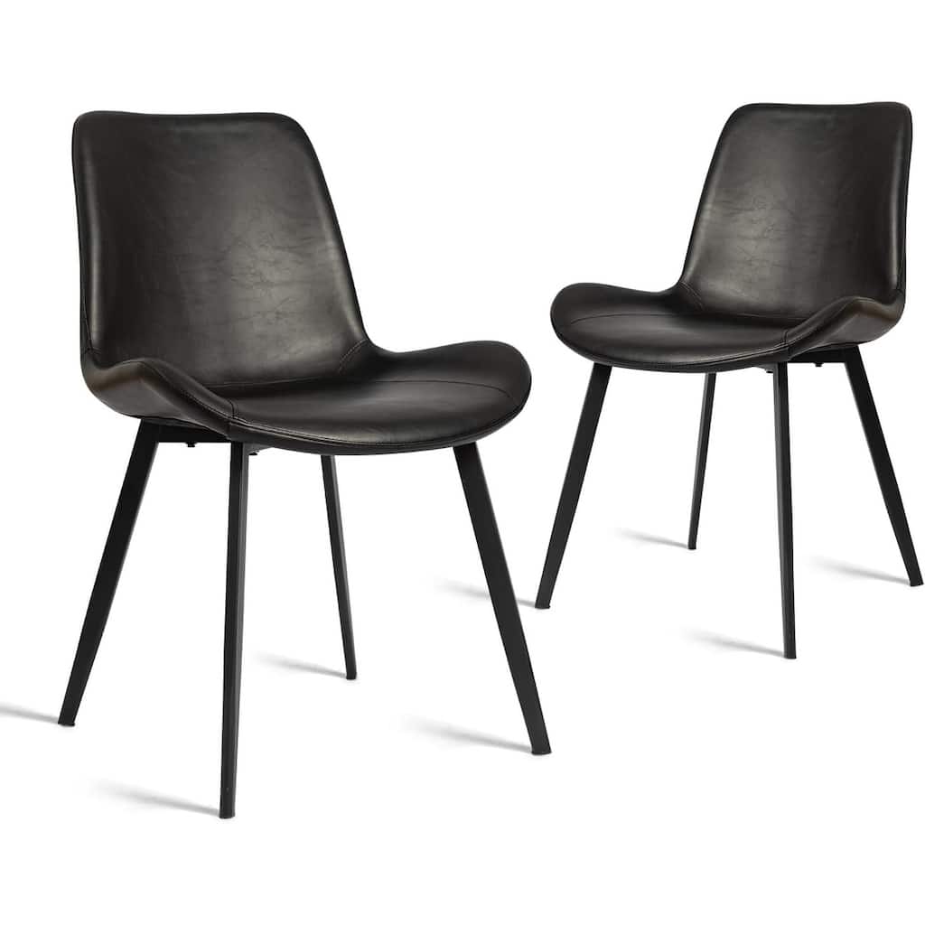 CangLong Mid Century Dining Chairs with Soft PU Leather Cushion Seat&Metal Legs,Set of 2,Black