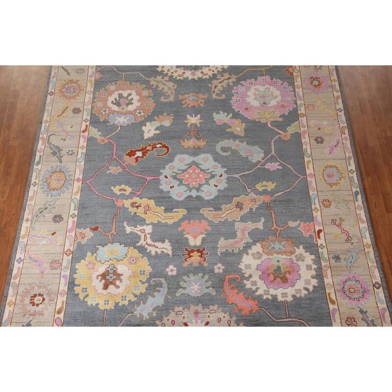 Gray Oushak Area Rug Hand-Knotted Wool Carpet - 8'10"x 11'8"