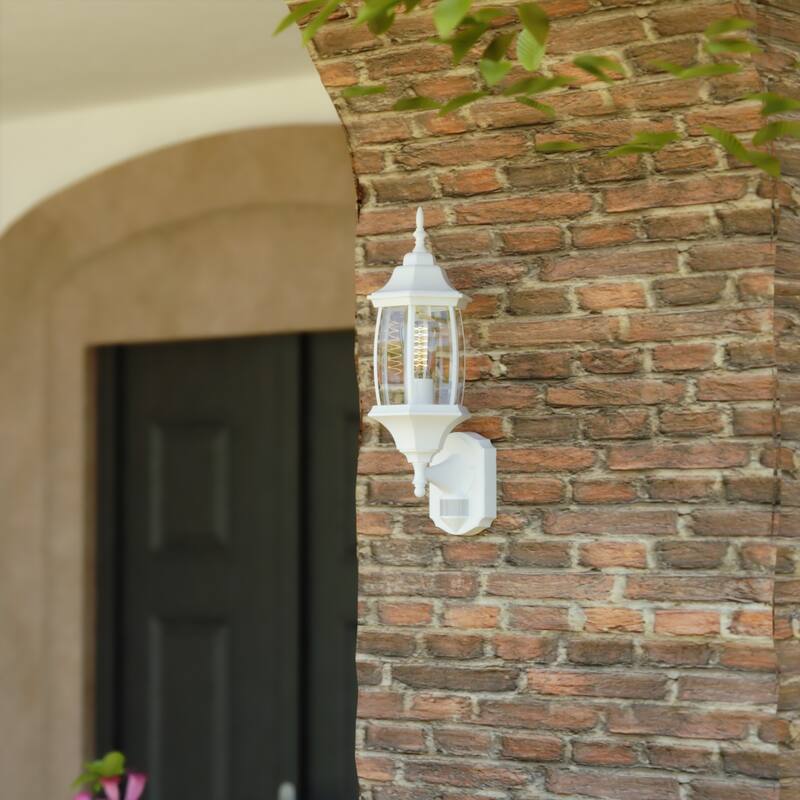 Rogers Park Aluminum 6.25-in. W 1 Light Motion Sensor Dusk to Dawn Outdoor Wall Lantern Clear Glass