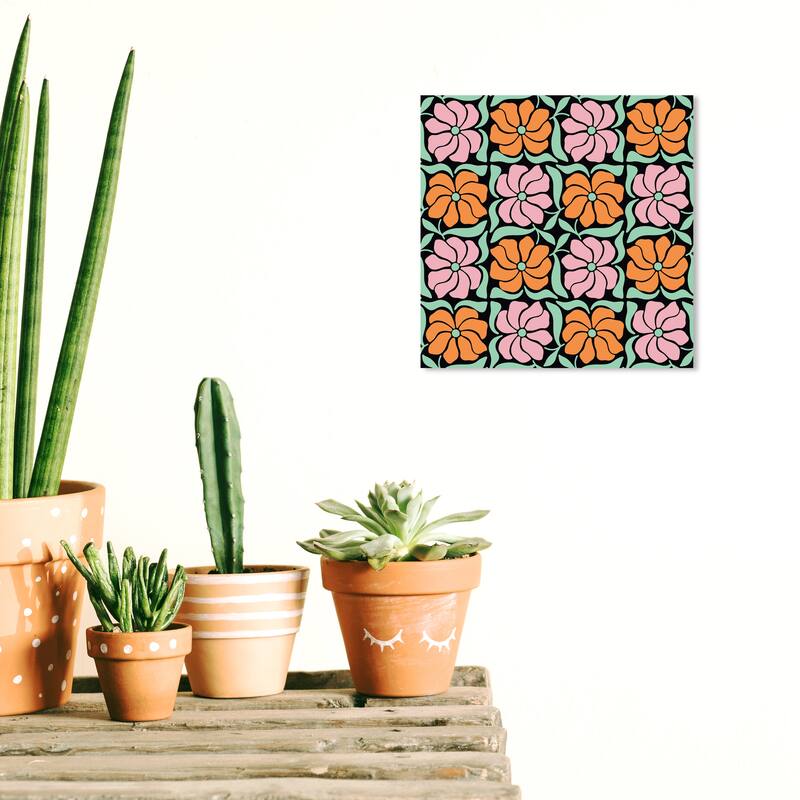 Wynwood Studio Canvas Floral and Botanical Sweet 16 Flowers Black and Mint Green Modern & Contemporary Wall Art Canvas Print - 12 x 12