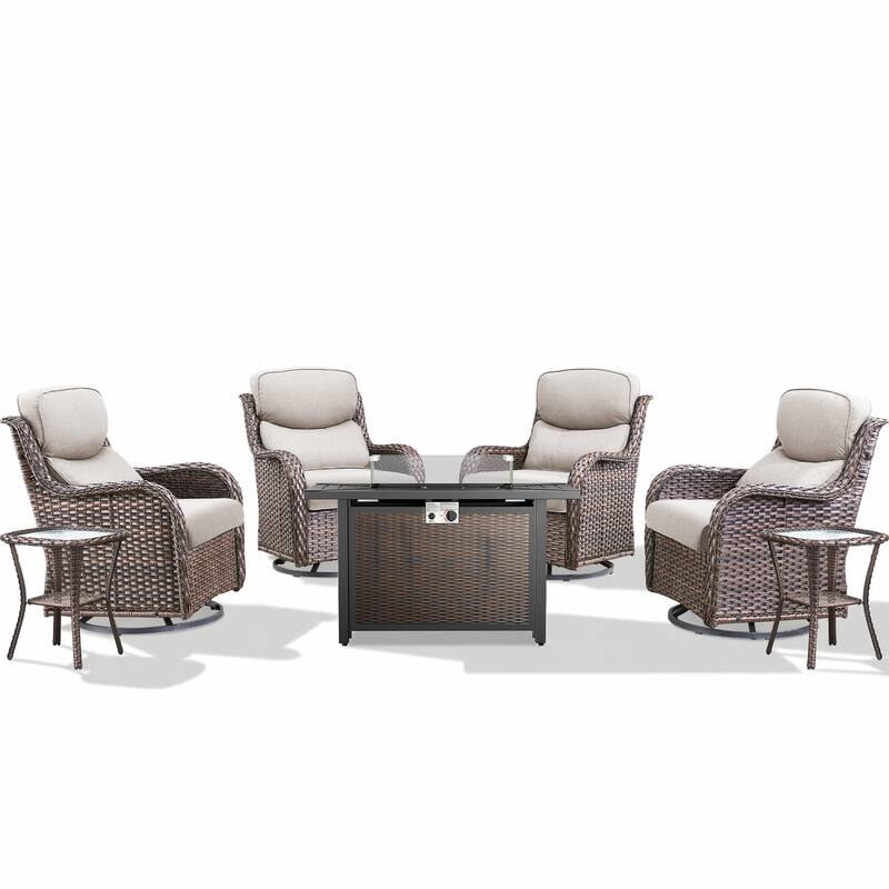 Pocassy Patio Sofa Swivel Chair Set with 43" Fire Pit Table